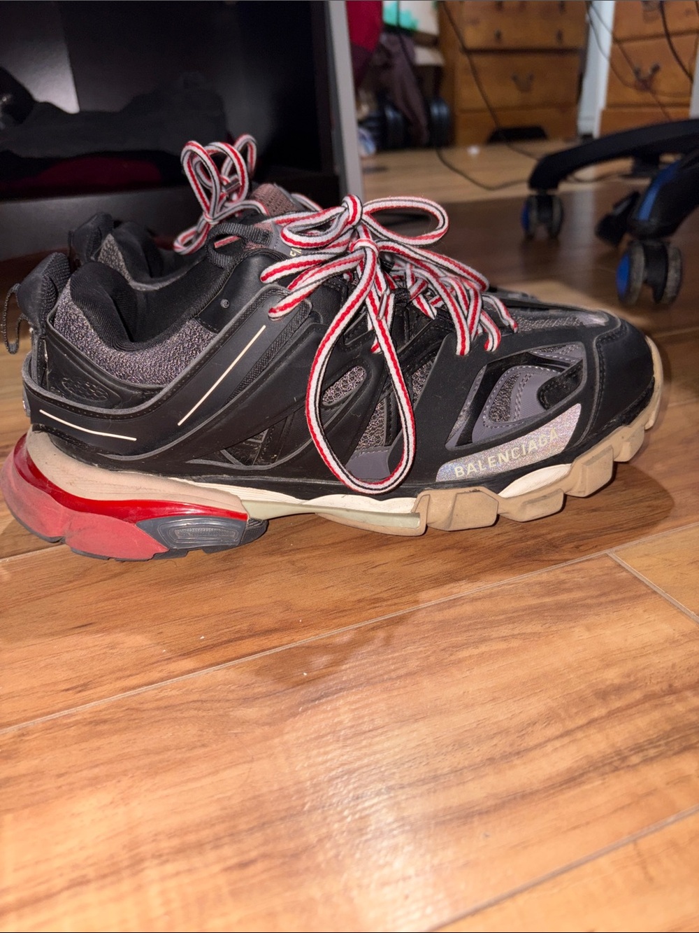 Balenciaga Men's Black, Red and Cream Track Sneaker